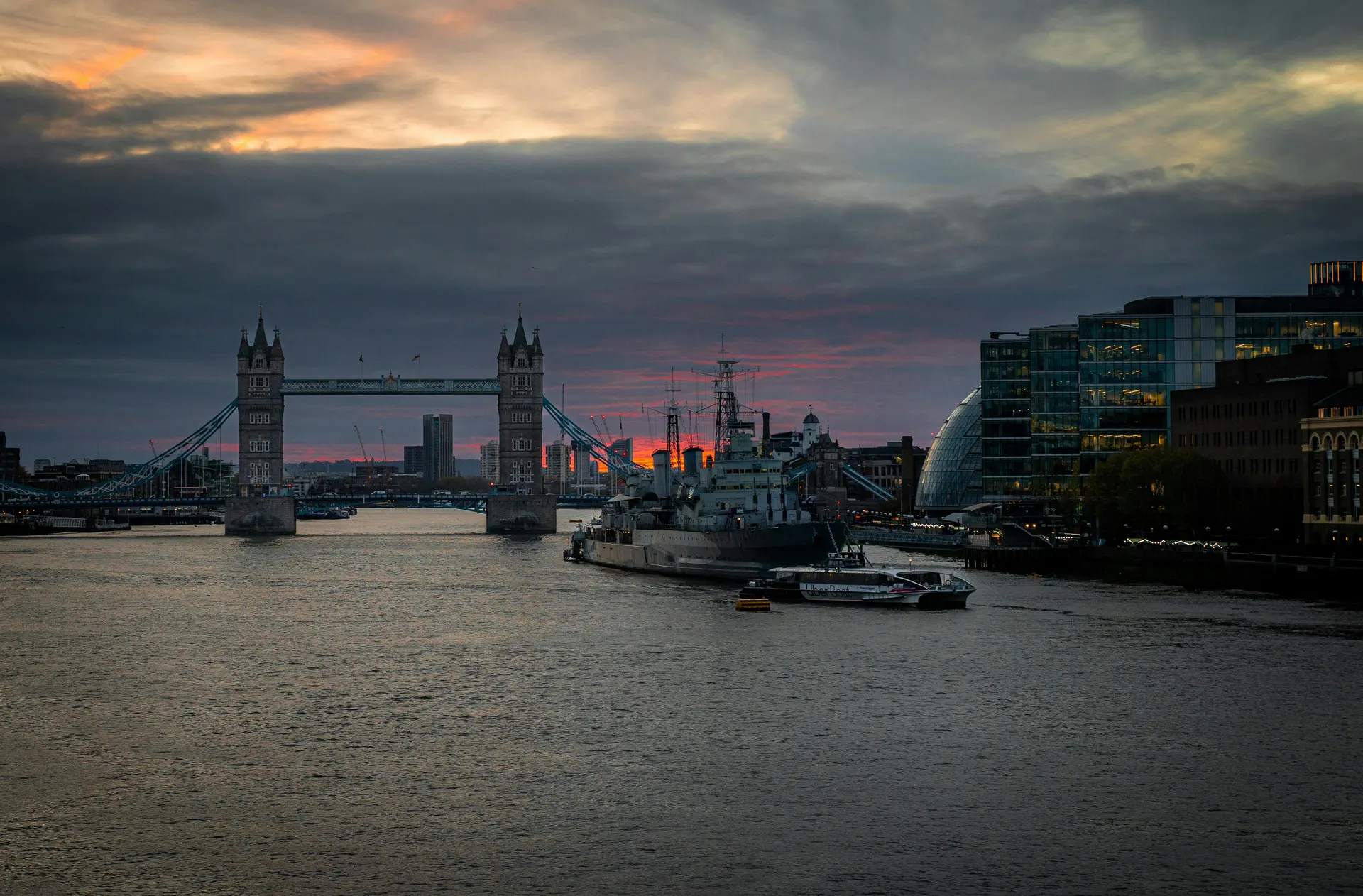 Night view of London lights and premium England city travel atmosphere